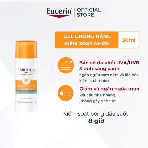 Kem Chống Nắng Eucerin Kiềm Dầu & Ngừa Mụn Sun Dry Touch Acne Oil Control SPF 50+ 50ml