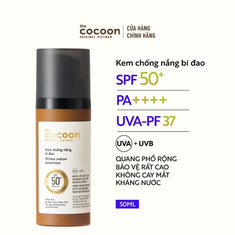 Kem Chống Nắng Cocoon Bí Đao Quang Phổ Rộng Dành Cho Da Dầu, Nhạy Cảm Winter Melon Sunscreen SPF50+ PA++++ 50ml