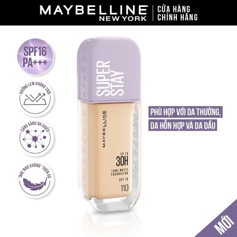 Kem Nền MAYBELLINE Bắt Sáng Che Phủ Hoàn Hảo, Bền Màu Lâu Trôi Super Stay 30H Lumi Matte Fondation SPF 16 35ml (Nắp Tím)