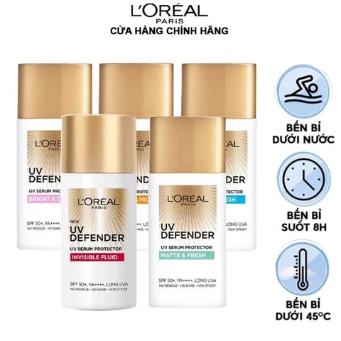 Kem Chống Nắng L'OREAL Mịn Nhẹ, Bảo Vệ Da, Ngăn Ngừa Lão Hóa UV Defender Serum Protector SPF 50+/PA++++ 50ml