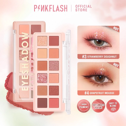 Phấn Mắt PINKFLASH 12 Ô Lâu Trôi Có Nhũ Ánh Kim Pink Dessert Pro Touch Eyeshadow Palette PF-E15