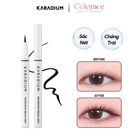 Bút Kẻ Mắt Nước Karadium Chống Trôi, Sắc Nét  Waterproof Brush Liner - Black 0.55g