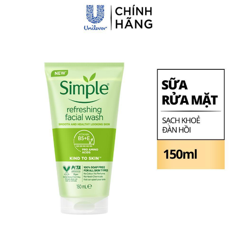 Sữa Rửa Mặt Simple Dịu Nhẹ, Dành Cho Da Nhạy Cảm Kind To Skin Refreshing Facial Wash 150ml (Gel)
