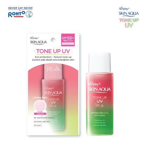 Sữa Chống Nắng Sunplay SKIN AQUA Hiệu Chỉnh Sắc Da Tone Up UV Milk Happiness Aura - Rose SPF50+/PA++++ 50g (Hồng-Chai)