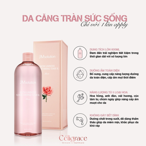 Toner JMsolution Hoa Hồng Dưỡng Ẩm Sáng Da Glow Luminous Flower Firming Toner XL Rose 600ml
