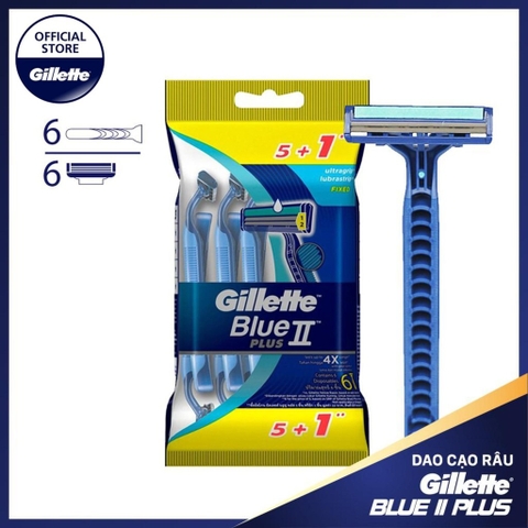 Dao Cạo Cán Xanh Gillette Blue II Plus (Gói 5 Tặng 1)