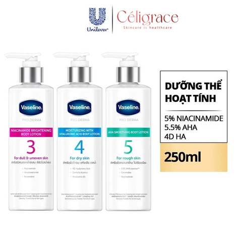 Sữa Dưỡng Thể Vaseline Cấp Ẩm, Dưỡng Da Sáng Mịn Vaseline Pro Derma 250ml