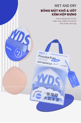 H-9006 - Bông Mút Khô Và Ướt HEY Size Lớn Kèm Hộp Đựng Q Dan Cotton Candy Puff 33g