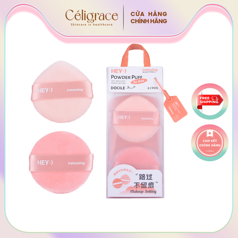 H-9009 - Set 2 Bông Phấn Khô HEY Kèm Hộp Đựng Powder Puff 41g (Cam)
