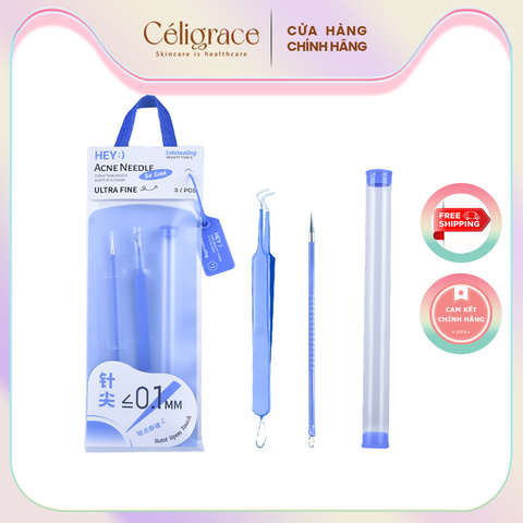 H-9004 - Set Dụng Cụ Nặn Mụn HEY Chuyên Dụng Kèm Hộp Đựng Acne Needle 30g (2 Cây - Xanh)