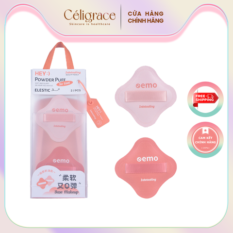 H-9012 - Set 2 Bông Mút Khô Và Ướt Dày HEY Bo Tròn 4 Góc Powder Puff 19g