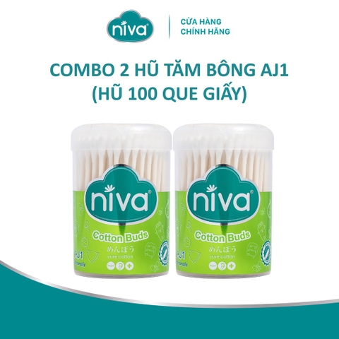 Combo 2 Tăm Bông Niva Hũ 100 Que Thân Giấy AJ1 Đa Năng Chuyên Dùng Ngoáy Tai, Vệ Sinh, Trang Điểm