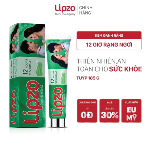 Kem Đánh Răng Lipzo 12 Giờ Rạng Ngời 185g – Ngừa Sâu Răng, Thơm Miệng, An Toàn Cho Nướu