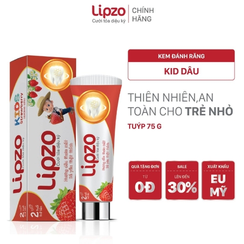 Kem Đánh Răng Trẻ Em Lipzo Vị Dâu Bảo Vệ Răng Sữa 75g Hữu Cơ An Toàn Nuốt Được Dành Cho Trẻ Em Từ 2-10 Tuổi