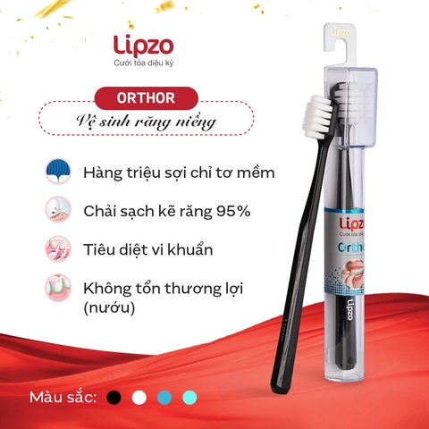 Bàn Chải Đánh Răng Lipzo Orthor Cao Cấp Công Nghệ Chỉ Tơ 2 Đầu Mềm Mảnh Chuyên Biệt Cho Người Niềng Răng