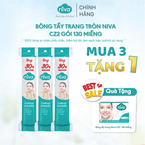 Bông Tẩy Trang NIVA Tròn CZ2 – Gói 130 Miếng, 100% Bông Tự Nhiên, Mềm Mại Cho Da Nhạy Cảm