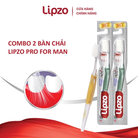 Combo 2 Bàn Chải Đánh Răng Lipzo Pro For Man Cho Nam Giới Men Răng Yếu Công Nghệ Lông Nở Kết Hợp Chỉ Tơ Nha Khoa Mềm Mảnh