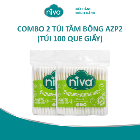 Combo 2 Tăm Bông Niva Túi 100 Que Thân Giấy AZP2 Đa Năng Chuyên Dùng Ngoáy Tai, Vệ Sinh, Trang Điểm, Thân Thiện Môi Trường