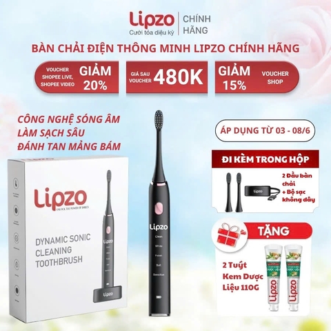 Bàn chải điện thông minh Lipzo sóng âm 5 chế độ chải, bảo hành lên đến 2 năm