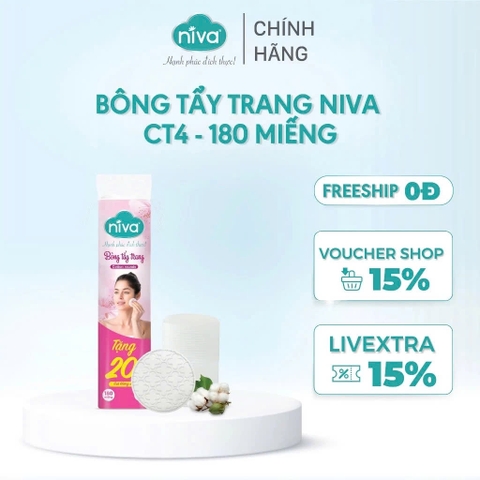 Bông Tẩy Trang Tròn Niva CT4 Cao Cấp 180 Miếng Bông Tự Nhiên Mềm Mại Tẩy Trang Dưỡng Da 2 Trong 1