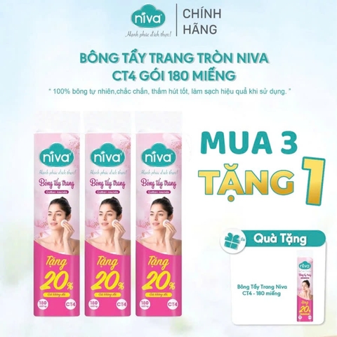 [Mua 3 Tặng 1] Bông Tẩy Trang Tròn Niva CT4 Cao Cấp 180 Miếng Bông Tự Nhiên Mềm Mại Tẩy Trang Dưỡng Da 2 Trong 1