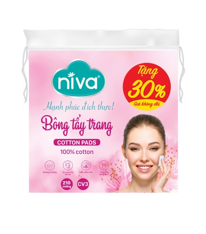Bông Tẩy Trang Vuông NIVA CV3 Túi 210 Miếng – Bông Tự Nhiên Cao Cấp, Bản Cải Tiến