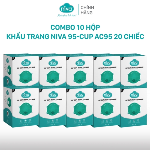 Combo 10 Khẩu Trang Niva N95 - Cup AC95 - 20pcs Ngăn Ngừa Vi Khuẩn, Virus Đạt Chuẩn FDA Hoa Kỳ, Hàng Chính Hãng Cao Cấp