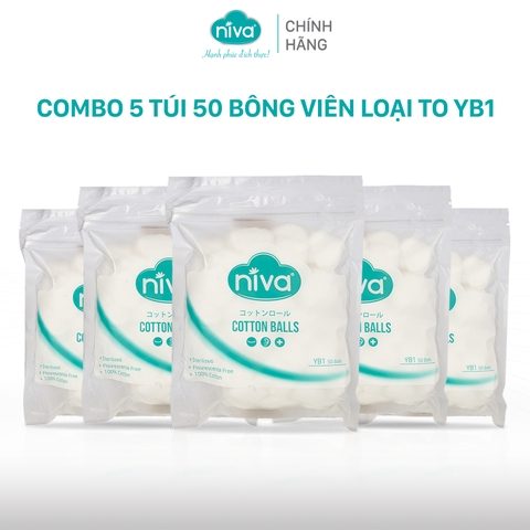 Combo 5 Gói 50 Bông Gòn Viên Tròn Y Tế Niva YB1 Đường Kính 27mm Nhét Tai Cho Mẹ, Phụ Nữ Sau Sinh An Toàn Tiệt Trùng