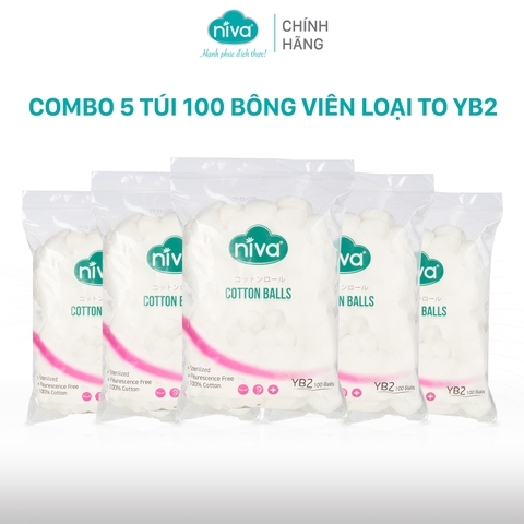 Combo 5 Gói 100 Bông Gòn Viên Tròn Y Tế Niva YB2 Đường Kính 27mm Nhét Tai Cho Mẹ, Phụ Nữ Sau Sinh An Toàn Tiệt Trùng