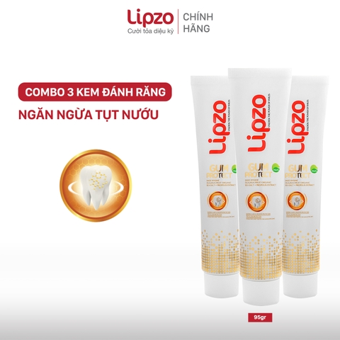 Combo 3 Kem Đánh Răng Thảo Dược Lipzo Gum Protect Chống Tụt Nướu 95g Ngăn Ngừa Chảy Máu Chân Răng, Khử Khuẩn, Răng Chắc Khỏe Tự Nhiên