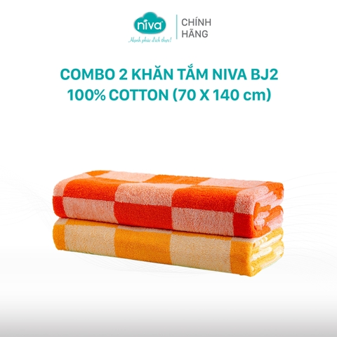 Combo 2 Khăn Tắm Cotton Tự Nhiên 100%  Xuất Nhật Niva BJ2 Mềm Mịn Thấm Hút, An Toàn, Hoa Văn Kích Thước 700x1400 mm