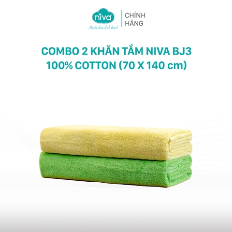 Combo 2 Khăn Tắm Cotton Tự Nhiên 100%  Xuất Nhật Niva BJ3 Mềm Mịn Thấm Hút, An Toàn, Trơn Kích Thước 700x1400 mm