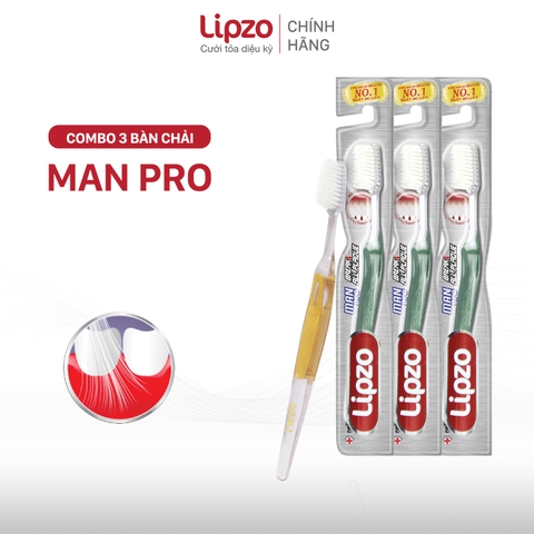 Combo 3 Bàn Chải Đánh Răng Lipzo Pro For Man Cho Nam Giới Men Răng Yếu Công Nghệ Lông Nở Kết Hợp Chỉ Tơ Nha Khoa Mềm Mản
