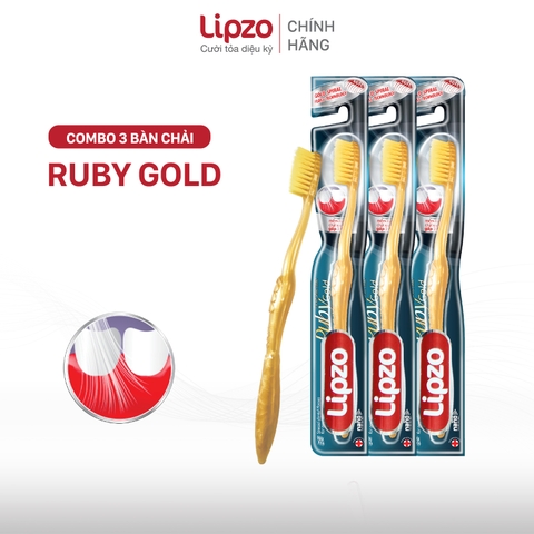 Combo 3 Bàn Chải Đánh Răng Lipzo Ruby Gold Dành Cho Nhạy Cảm Công Nghệ Chỉ Tơ Vàng Xoắn Kép Nano Kháng Khuẩn Khử Mùi