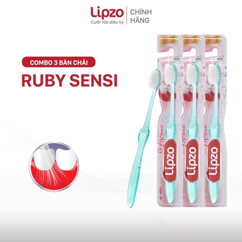 Combo 3 Bàn Chải Đánh Răng Lipzo Ruby Sensi Phù Hợp Phụ Nữ Men Răng Yếu Nhạy Cảm Công Nghệ Lông Chỉ Tơ Nha Khoa Siêu Mềm