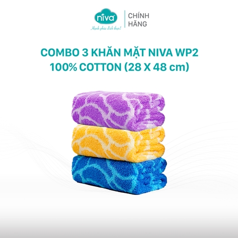 Combo 3 Khăn Mặt Sợi Tre 100% Niva WP2 Thấm Hút Vượt Trội An Toàn Cho Da, Hoa Văn Kích Thước 280x480 mm