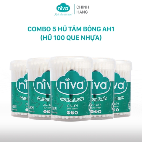 Combo 5 Tăm Bông Niva Túi 60 Que Thân Nhựa AH1 Đa Năng Chuyên Dùng Ngoáy Tai, Vệ Sinh, Trang Điểm