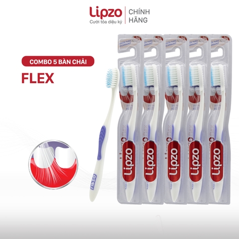 Combo 5 Bàn Chải Đánh Răng Lipzo Flex Khay Dành Cho Người Lớn Công Nghệ Lông Chỉ Tơ Nha Khoa Siêu Mềm Mảnh