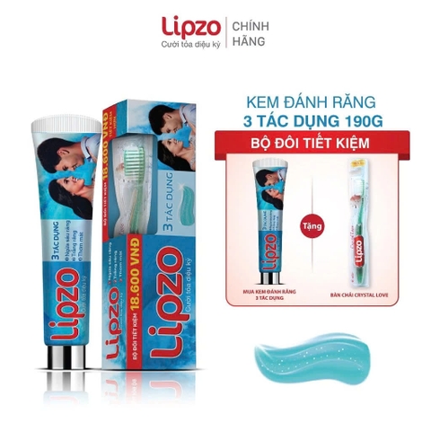 Combo Kem Đánh Răng Lipzo 3 Tác Dụng & Bàn Chải MaxCare – Ngừa Sâu Răng, Trắng Răng, Thơm Miệng