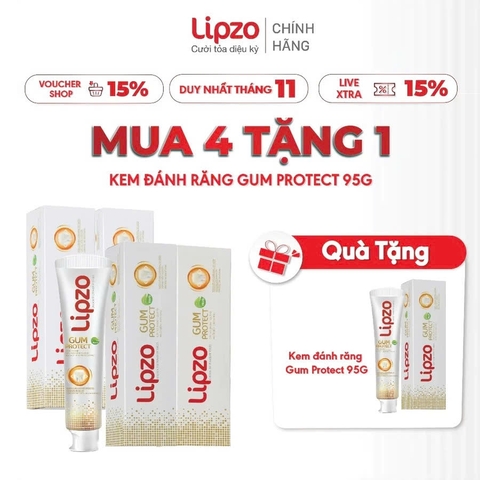 [Mua 4 Tặng 1] Kem Đánh Răng Lipzo Gum Protect 95g Ngừa Tụt Nướu, Chảy Máu Chân Răng, Bảo Vệ Nướu, Răng Chắc Khoẻ