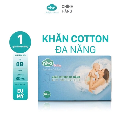 Khăn Vải Khô Cotton Đa Năng Niva Hộp 100 Tờ Tiện Dụng, Chất Liệu Cotton Tự Nhiên An Toàn Cho Bé