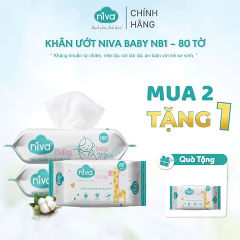 [Mua 2 Tặng 1] Khăn Ướt Niva Baby 80 Tờ NB1 Đa Năng, Tiện Dụng, Diệt Khuẩn, An Toàn Cho Trẻ Sơ Sinh Phụ Nữ Mang Thai