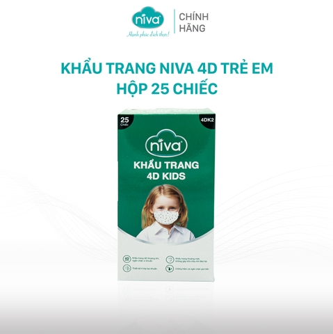 Khẩu Trang Niva 4D Mask KF94 Trẻ Em 25 Chiếc Ngăn Bụi Mịn, Kháng Khuẩn, Không Kích Ứng Da, Hàng Chính Hãng