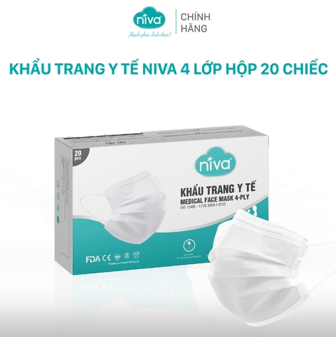 Combo 10 Khẩu Trang Y Tế 4 Lớp Niva Hộp 20 Cái Kháng Khuẩn, Ngăn Khói Bụi, Vi Khuẩn Hàng Chính Hãng Cao Cấp