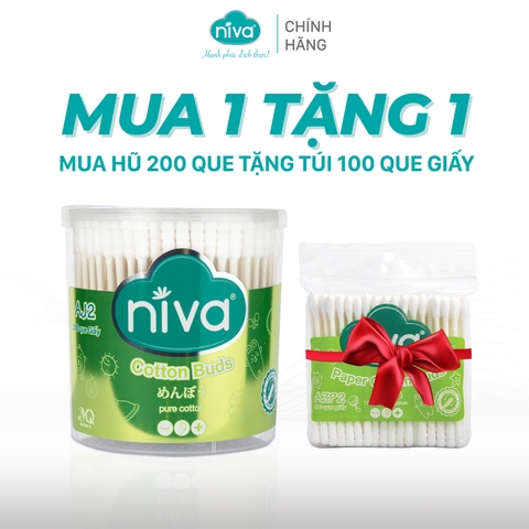 [1 TẶNG 1] Mua 1 Hũ Tăm Bông NIVA Người Lớn 200 Que Giấy Aj2 Tặng 1 Túi Tăm Bông NIVA Người Lớn 100 Que Giấy AZP2