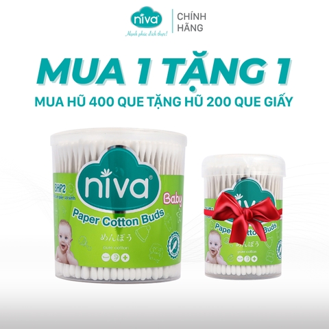 [1 TẶNG 1] Mua 1 Hũ Tăm Bông NIVA Trẻ Em 400 Que Giấy BHP2 Tặng 1 Hũ Tăm Bông NIVA Trẻ Em 200 Que Giấy BHP1