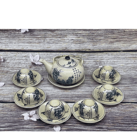 Bộ ấm chén men rạn Trúc Lâm Thất Hiền