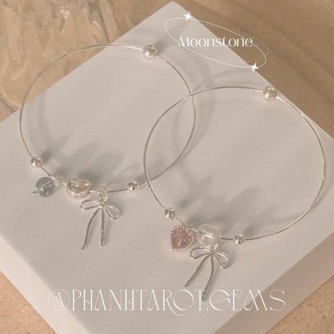 Kiềng bạc trơn một đá charm nơ