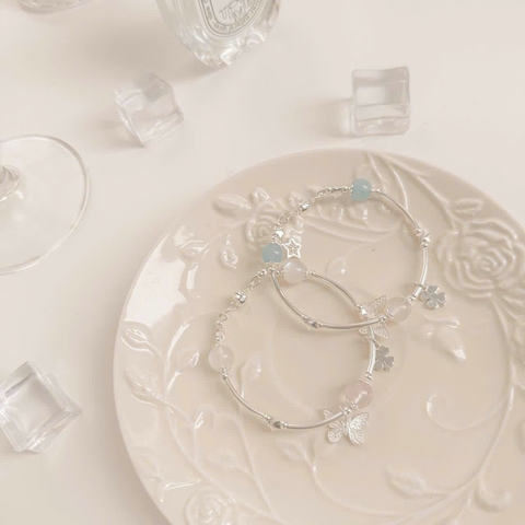 Kiềng bạc mix charm cỏ bốn lá