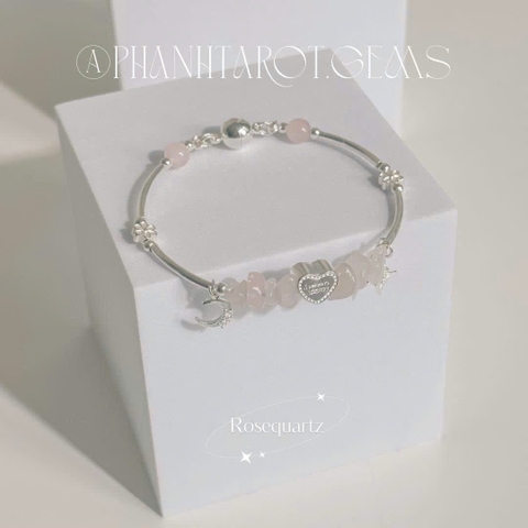 Kiềng bạc đá vụn mix charm tim